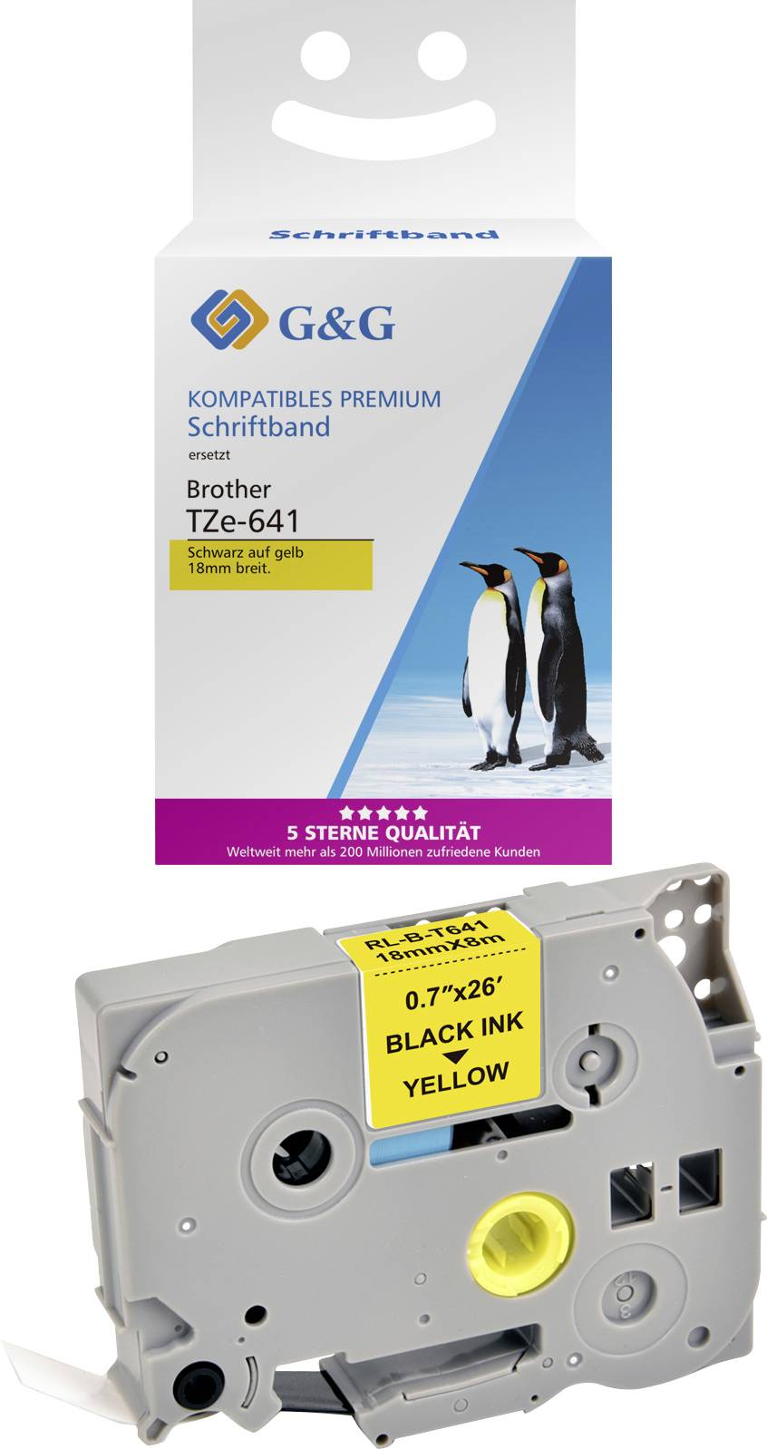 G&G Labelling tape Tape colour: Yellow Font colour: Black 18 mm 8 m