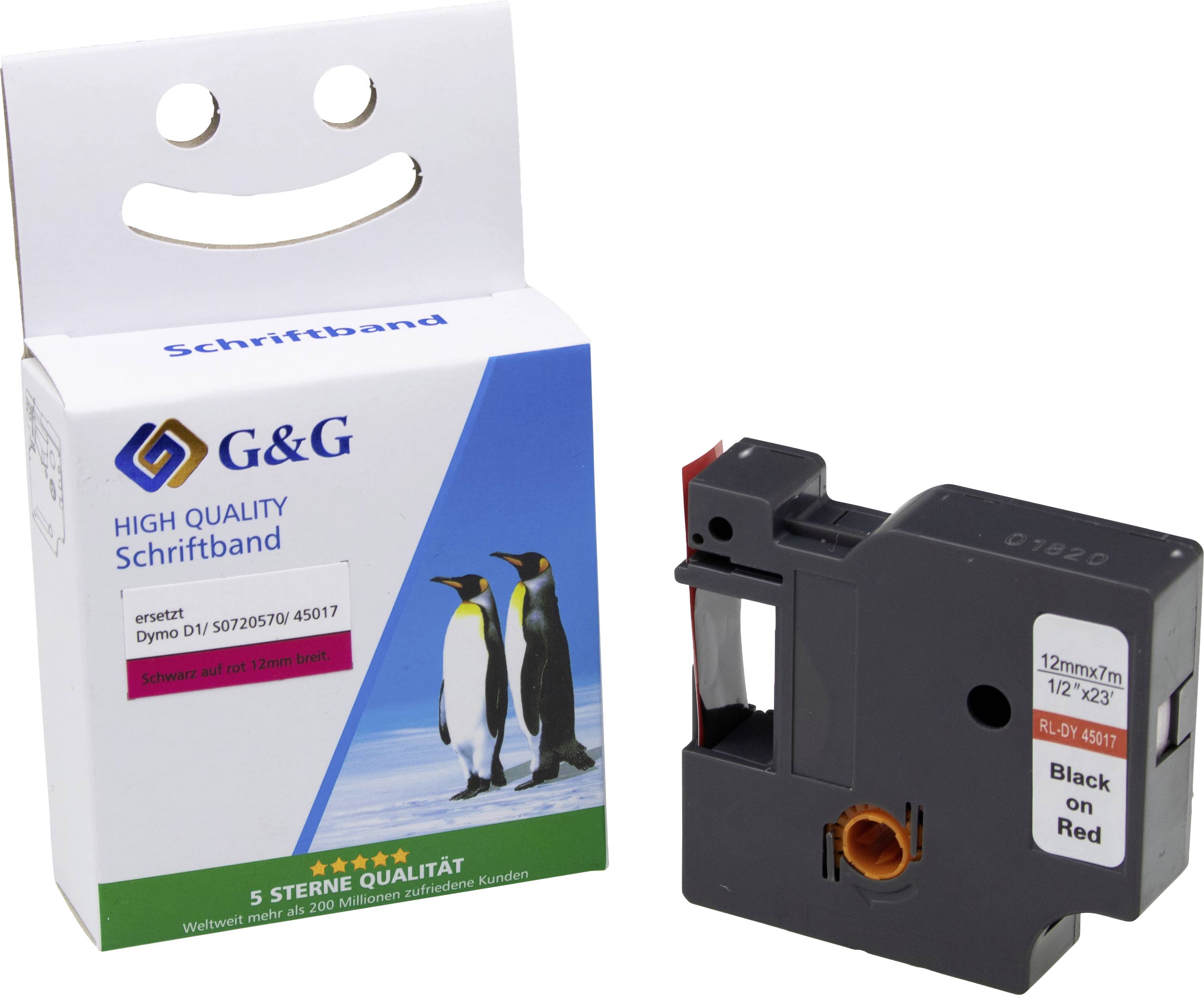 G&G D1 Labelling tape Tape colour: Red Font colour: Black 12 mm 7 m