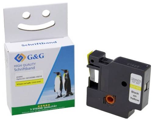 G&G D1 Labelling tape Tape colour: Yellow Font colour: Black 12 mm 7 m