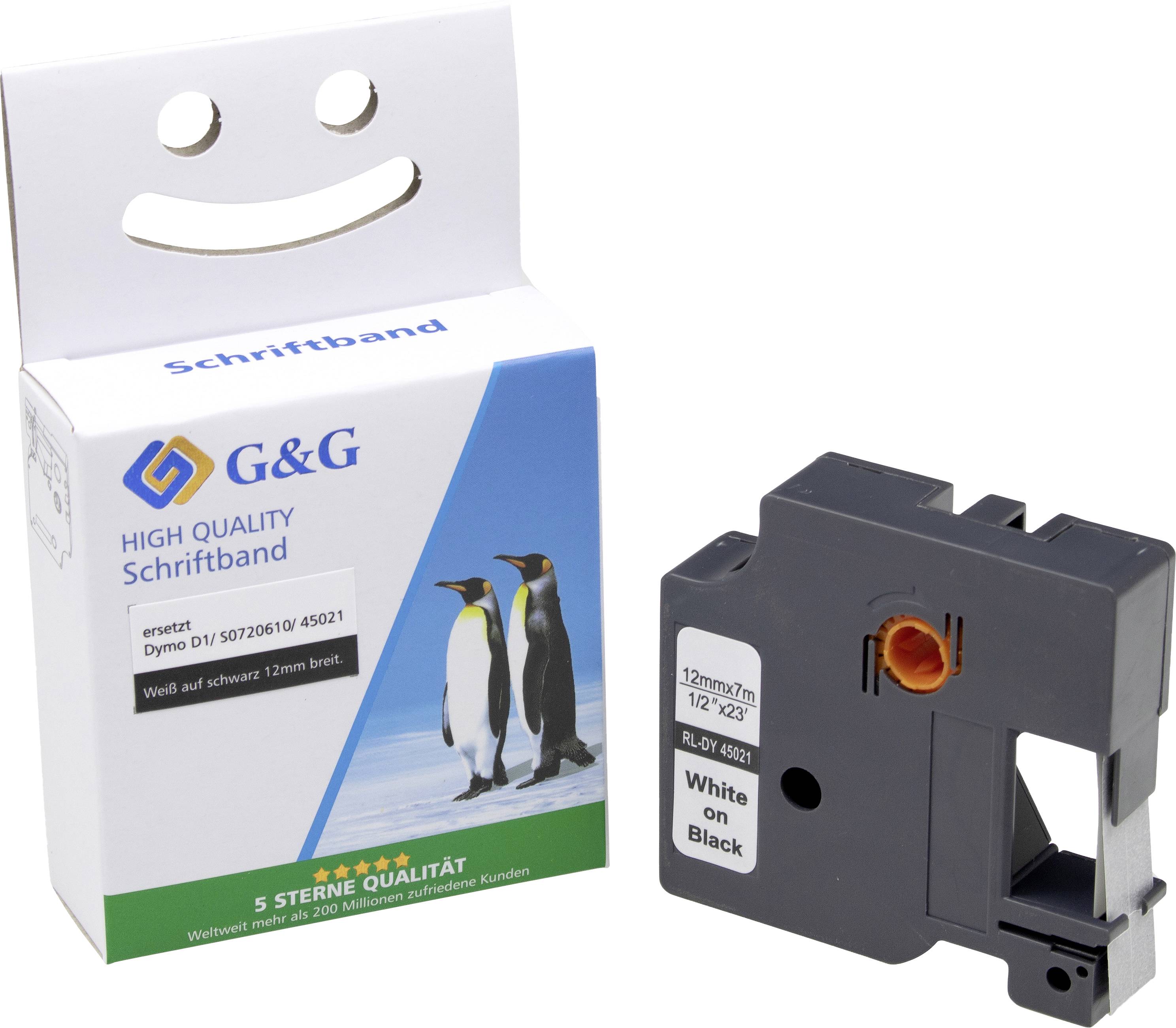 G&G D1 Labelling tape Tape colour: Black Font colour: White 12 mm 7 m
