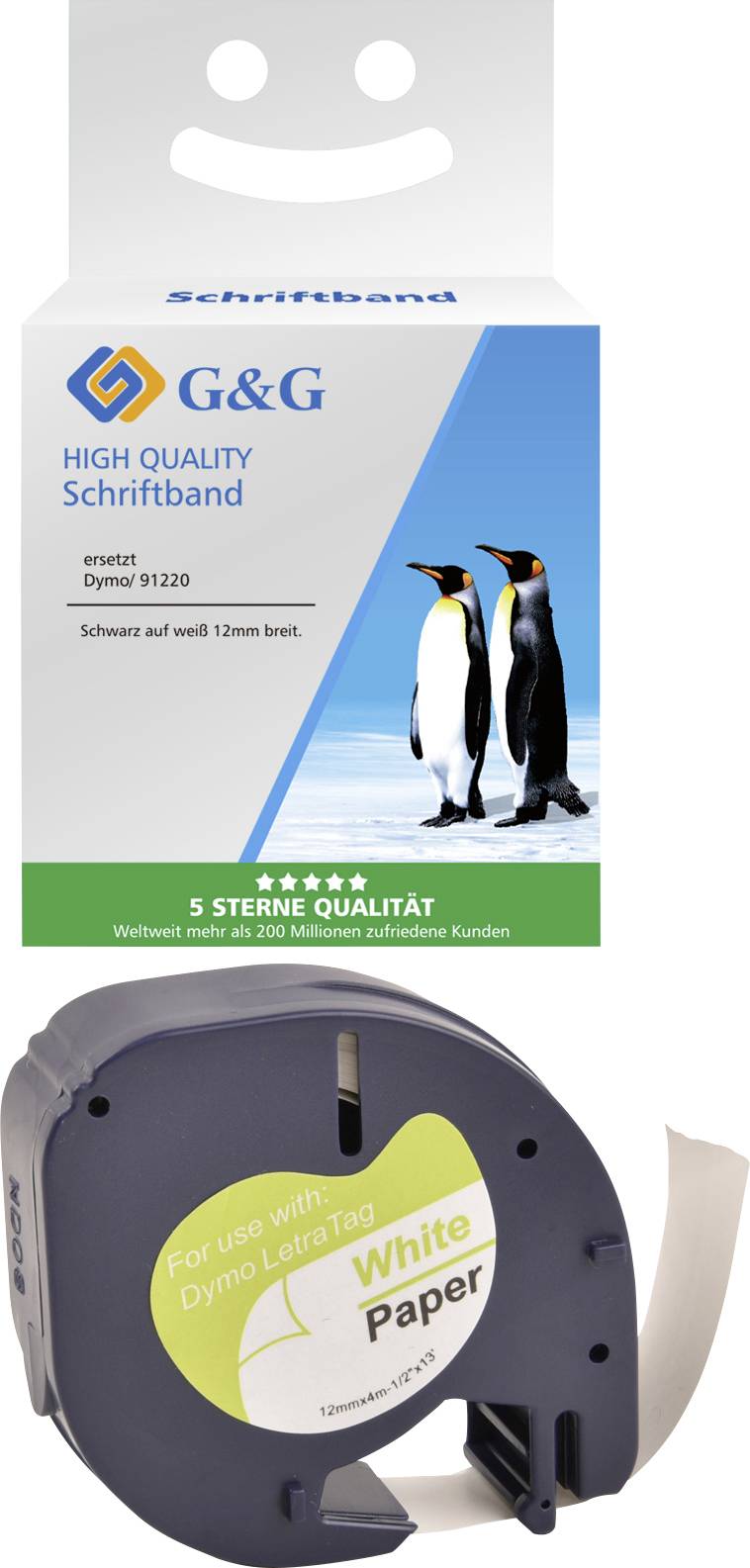 G&G LT Labelling tape Tape colour: White Font colour: Black 12 mm 4 m