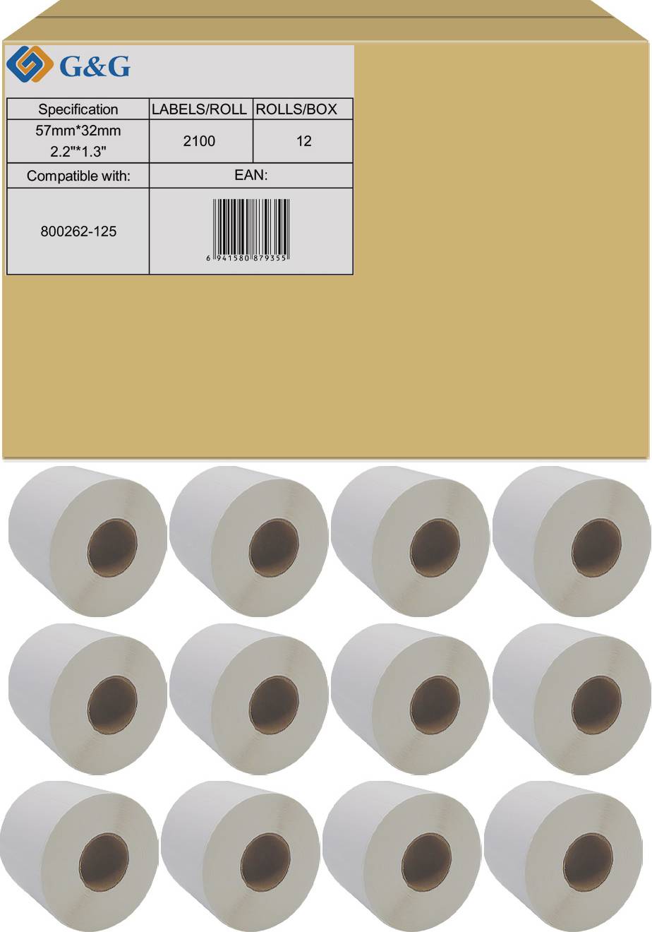 G&G Labels 57 x 32 mm Direct thermal transfer paper White 25200 pc(s) Permanent adhesive ET-Z-G-800262-125 Address labels