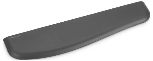 Black ergonomic wrist rest for keyboards. Soft surface for comfort and support while typing.