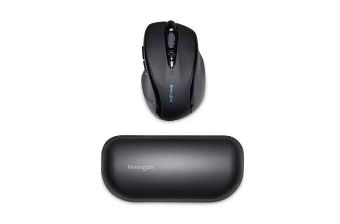Wireless black computer mouse and matching case by Kensington on a white background.