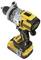 Cordless drill in black and yellow, with brand logo visible, pointing towards the right side. Compact and robust design for craftwork.