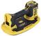 Yellow and black electric vacuum cleaner with handle, buttons, and safety warnings. Suitable for smooth surfaces, ideal for construction work.