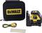 Laser Level Set: black 'DeWalt' case, yellow laser/receiver device with mounting bracket, ruler and yellow tape included.