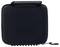 A black, rectangular bag with a handle and zip. A small hook is attached to the side.