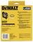 Yellow product label for a laser level device with USB charging function. Contains technical specifications and included accessories. Brand: DeWalt.