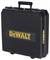 Black DeWalt toolbox. A sturdy handle is attached at the top. The case is designed for storing tools.