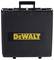 Black tool case with yellow 'DEWALT' logo. Handle on top, case closed. Typical for transporting tools.