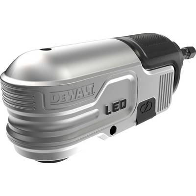 A silver, portable LED tool from DeWalt with a non-slip grip, suitable for construction and renovation work.
