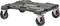 Transport trolley with four wheels, sturdy black platform and red brakes for moving heavy items.