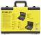 Yellow Stanley tool case with illustrated contents: Various tools arranged in an orderly manner.