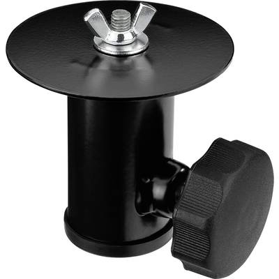 Black cylindrical tripod accessory with a flat plate, wing nut on top and a rotatable knob on the side for height adjustment.