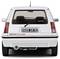 'White Renault 5 GT Turbo viewed from the rear, with sporty design and rear lights. Number plate 8909 SV 92 visible.'