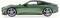 Green toy car viewed from the side, showing aerodynamic design with silver alloy wheels and sporty bodywork.