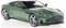 Green model sports car with sleek lines and silver rims, positioned in a dynamic driving stance.