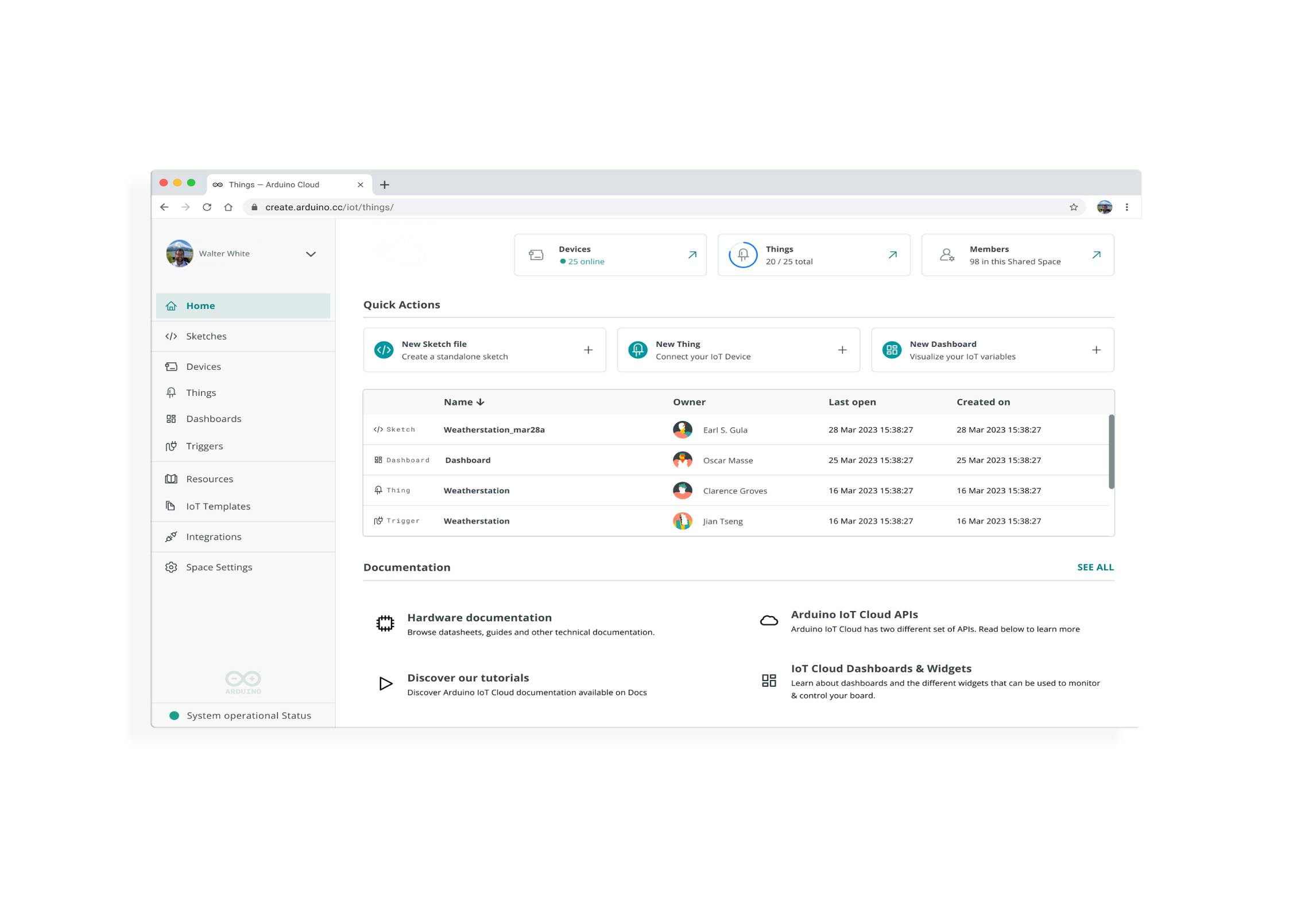 A website with a user interface for managing projects. Displays tabs for users, groups, and members with actions and documentation.