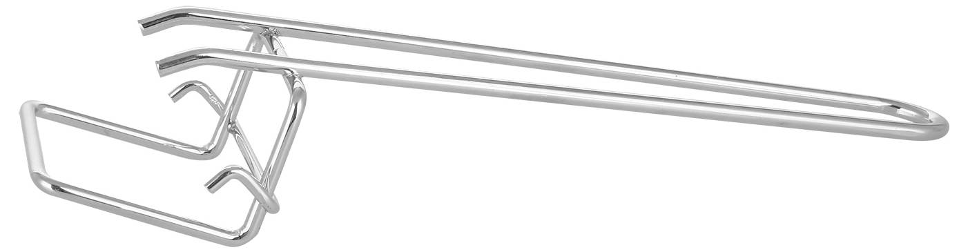 A silver metal bicycle wall mount, suitable for hanging a bicycle on the wall, shows hooks and a sturdy structure.