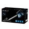Black packaging for a handheld vacuum cleaner with blue accents. Text on the box: 'Ultra compact, brilliant results', '2-year warranty', '2-in-1'.