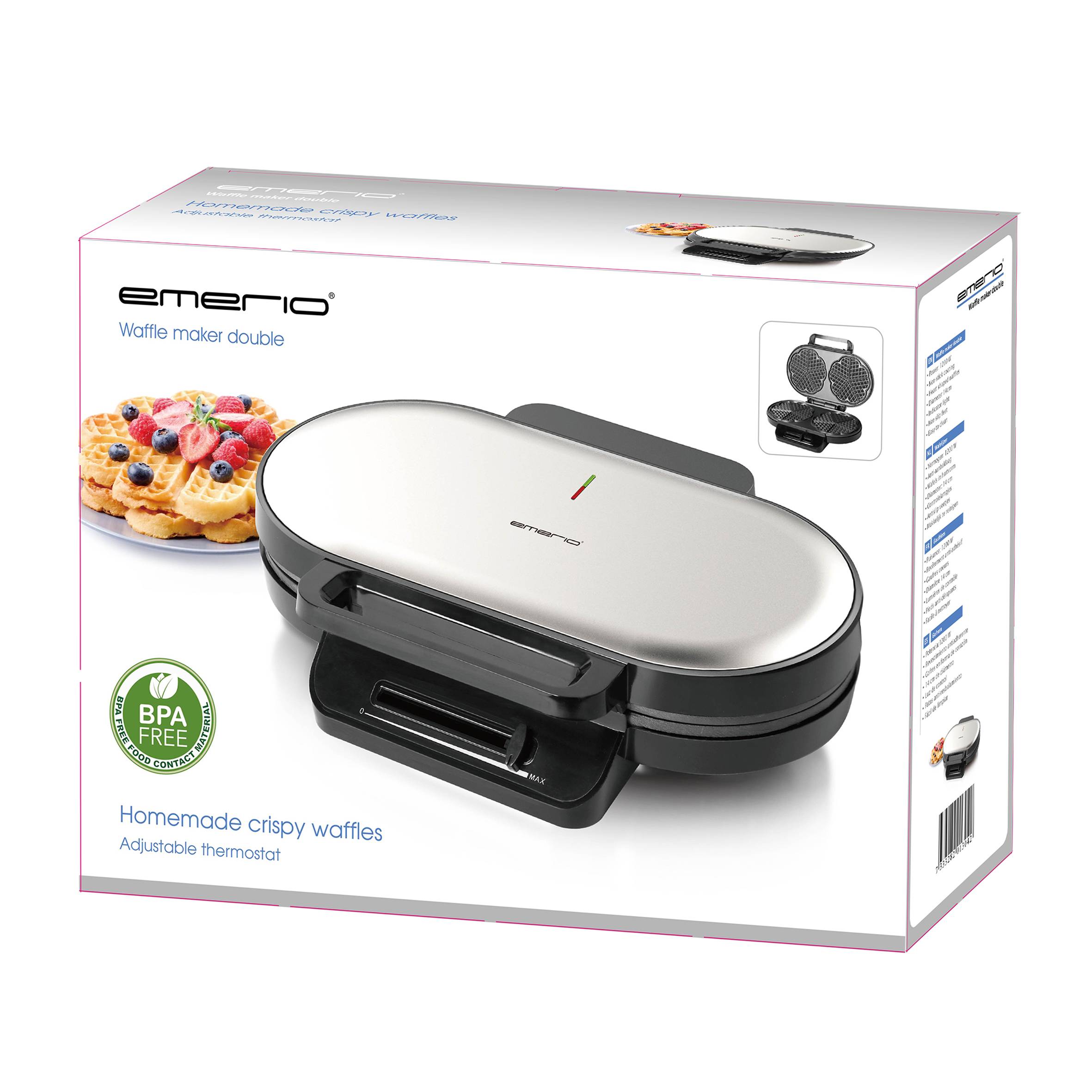EMERIO WM-123356 Twin waffle maker Non-stick coating, BPA-free, stepless thermostat Stainless steel, Black-4