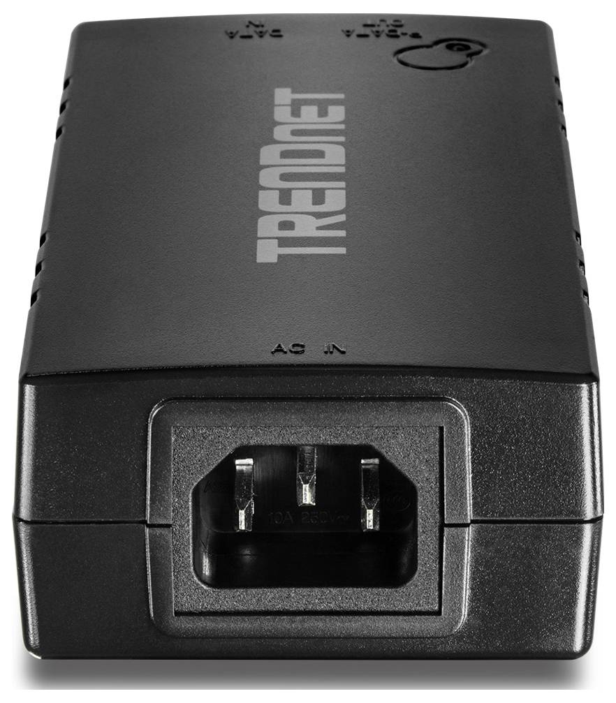Black Trendnet power supply with three-pin power connector and brand logo on the top surface.