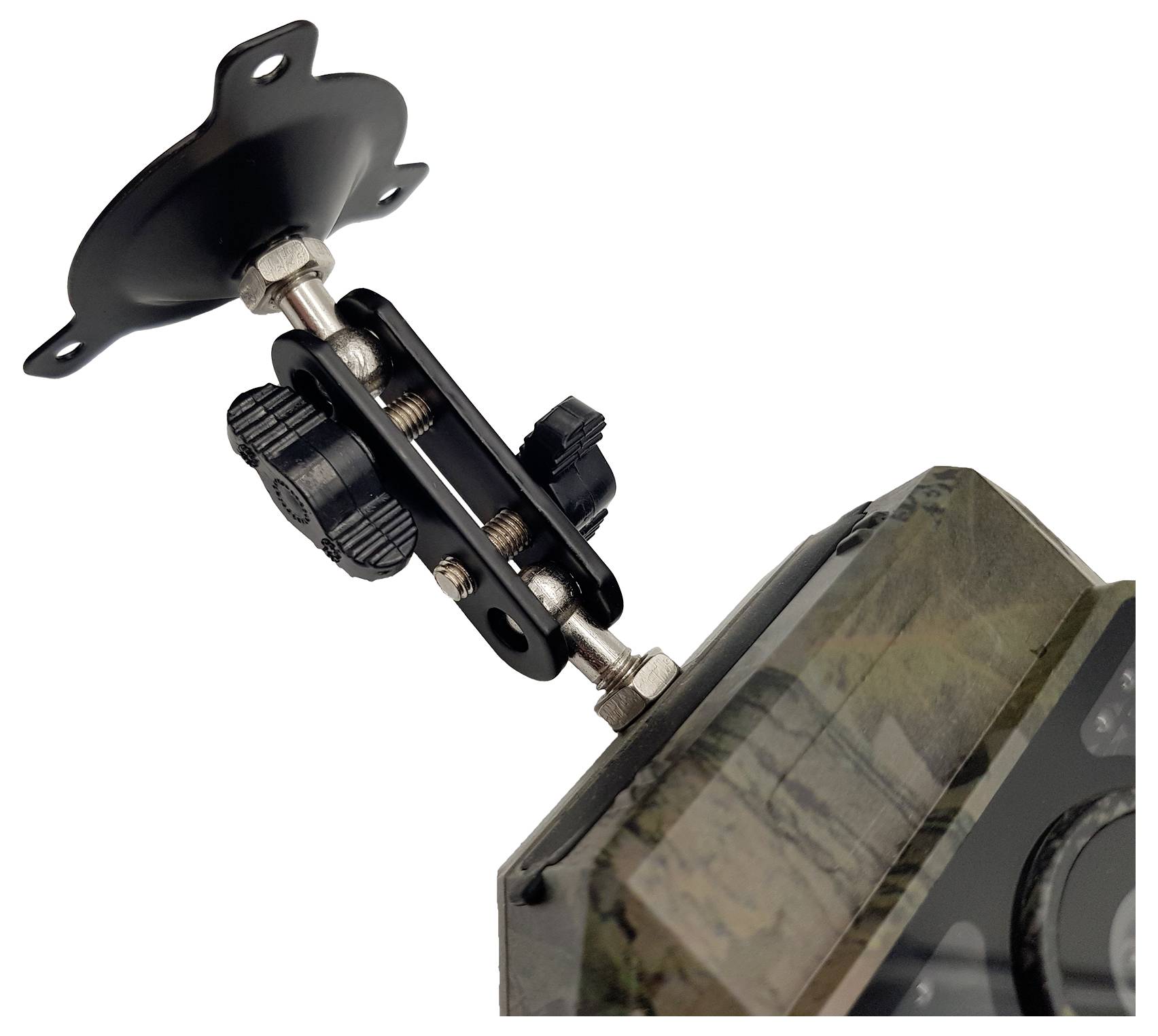 Camera mount with adjustable arm, mountable on ceiling or wall, for flexible positioning of camera devices.