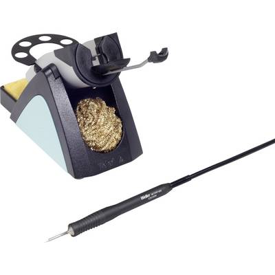 Soldering iron with stand and cleaning sponge. Ideal for precise soldering work in electronics and technology.