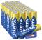 'A stack of 40 Varta batteries with blue and yellow packaging, bearing the inscriptions "LONG LIFE POWER" and "MADE IN GERMANY".'