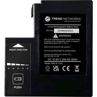 'Trend Networks' Li-Ion Battery. Warning of Fire and Explosion Hazard. Model S60, Voltage 10.8V, Capacity 5.2Ah, Power 56.16Wh.