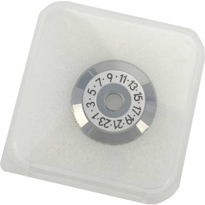 A circular cutting blade with numbered teeth ranging from 3 to 23, is housed in a transparent plastic box.