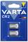 Two grey CR2 lithium batteries by Varta in a blue packaging with white text.