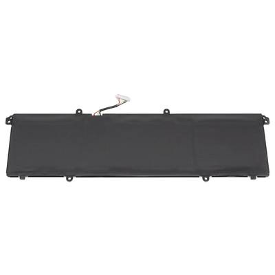 Black laptop battery with multiple ports and cables on top. Rectangular shape, suitable for portable devices.