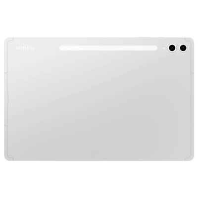 A white Samsung tablet with two camera lenses on the back.
