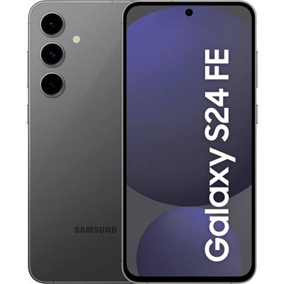 The image depicts a Samsung Galaxy S24 FE smartphone with three camera lenses on the back and the text 'Galaxy S24 FE' displayed on the screen.