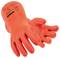 'Orange insulating gloves for electrical work with "Uvex" print. Protects against electric shocks, suitable for professionals.'