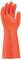 Single orange rubber glove in an upright position, symbolising protection or cleanliness.