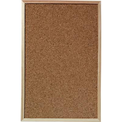 A blank cork pinboard surrounded by a wooden frame.