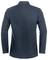 Dark blue long-sleeved shirt, viewed from the back, with a collar and buttons on the cuffs.