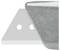 A grey, triangular blade with two round holes, partially obscured by a grey object in the foreground.