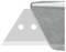 Triangular blade with two holes and a sharp edge, partially obscured by a grey corner in the foreground.