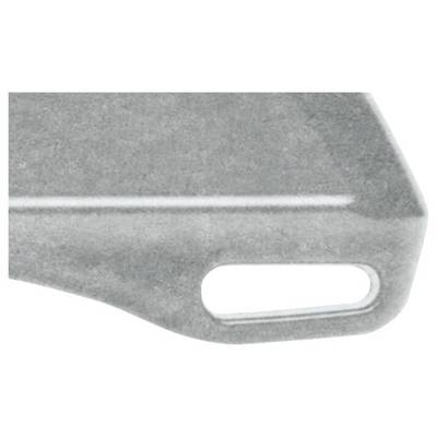 A close-up of a metal part with a rectangular hole, which could be part of a larger object or mechanism.