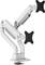 A double monitor arm in grey, showing two flexible mounting brackets suitable for attaching monitors at various angles.