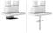 Two images of metal table mountings: on the left, a clamp-style mount without drilling, on the right, a bolted mount with a through bolt and nut.