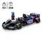 A model car kit with figurine. The car is black with blue and pink accents, brand logo 'BWT'. Suitable for ages 10 and up, 258 pieces.