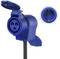 Blue CEE socket with protective cover and corresponding plug view in detail.