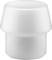 A white, cylindrical plastic stopper with a wide top surface, used for sealing or protecting openings or ends.