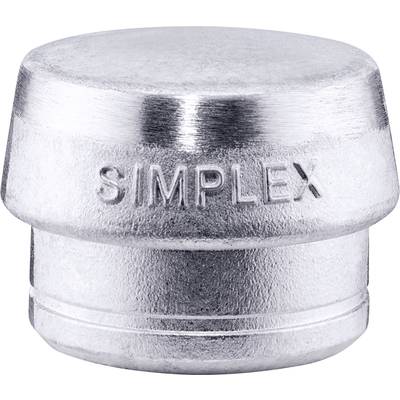 Silver metal fastener with the inscription 'SIMPLEX', cylindrical in shape, smooth, for pipelines or machinery.