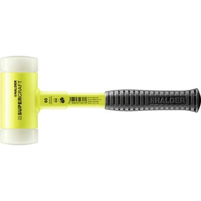Yellow plastic soft-faced hammer with black handle, brand 'HALDER SUPERCRAFT', suitable for precise, non-damaging striking.